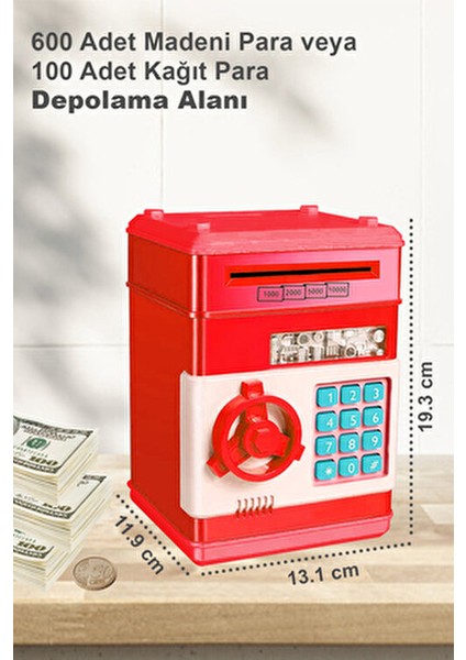 Akıllı Atm Kumbara ve Mini Banka – Şifreli ve Dijital Kasa Kırmızı modelleri