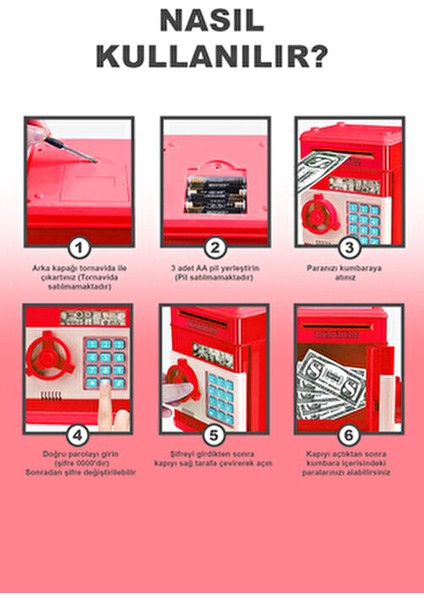 Akıllı Atm Kumbara ve Mini Banka – Şifreli ve Dijital Kasa Kırmızı fırsatları