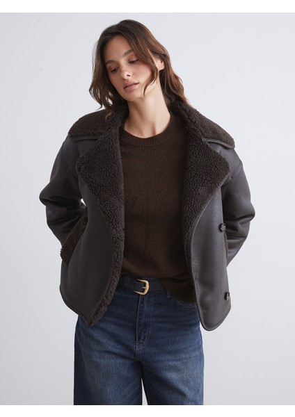 Yeni Sezon Biker Yaka Oversize Kadın Süet Mont