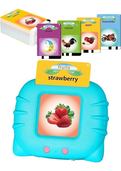 Öğrenim Kartları -Ingilizce Konuşan Sesli Flash Kartlar 112 Kart 224 Görsel Mavi