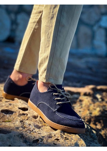Zrk-X5 Lacivert Süet Bağcıklı Günlük Erkek Casual Ayakkabı