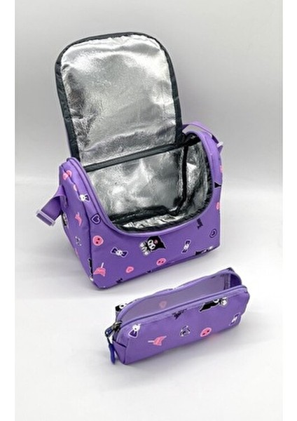 Kore Tarzı Aksesuarlı Termal Beslenmelik ve Kalemlikli Kız Çocuk Sırt Okul Çantası Seti