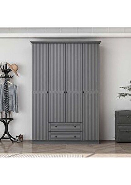 Bona Avangart 4 Mebran Kapaklı 2 Çekmeceli Gardırop - Antrasit