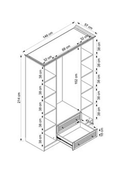 Bona Avangart 4 Mebran Kapaklı 2 Çekmeceli Gardırop - Antrasit