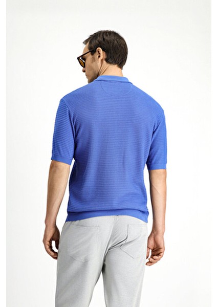 Slim Fit Dar Kesim Pamuk Desenli Fermuarlı Polo Yaka Tişört fırsatları