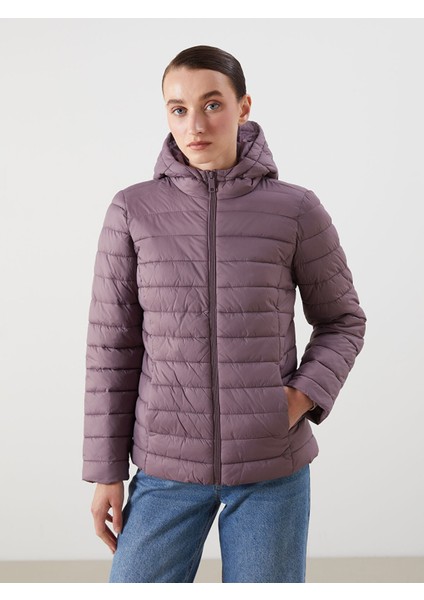 Yeni Sezon Kadın Kapüşonlu Düz Şişme Mont