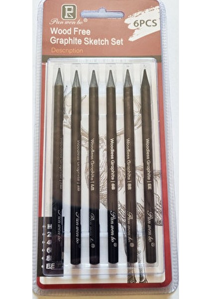 6'lı Odunsuz Kömür Kalemi Wood Free Graphite Sketch / Swm-6h Ağaçsız Eskiz Grafit Kalemi