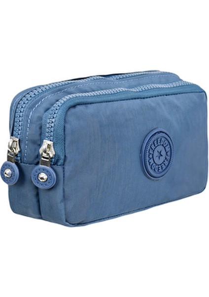 Krinkıl Kumaş Çift Bölmeli Gözlü Kalemlik Kalem Kutusu Mavi fiyatları