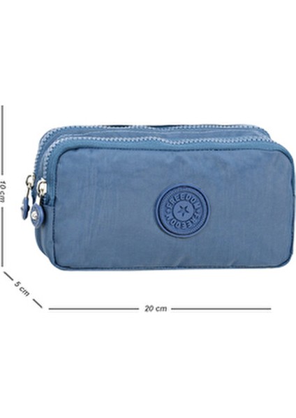 Krinkıl Kumaş Çift Bölmeli Gözlü Kalemlik Kalem Kutusu Mavi modelleri