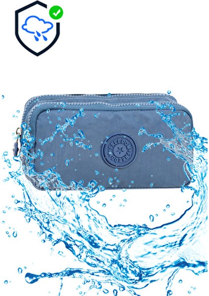 Krinkıl Kumaş Çift Bölmeli Gözlü Kalemlik Kalem Kutusu Mavi fırsatları