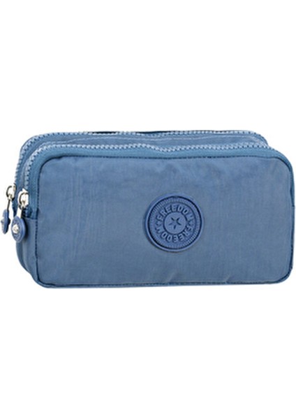 Krinkıl Kumaş Çift Bölmeli Gözlü Kalemlik Kalem Kutusu Mavi indirimleri