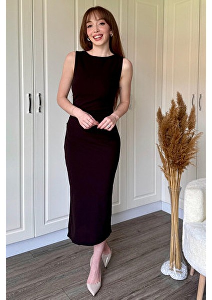 Drapeli Midi Kahverengi Elbise modelleri