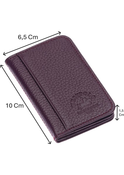 Hakiki Deri Bol Kart Bölmeli Unisex Kartlık - Mürdüm