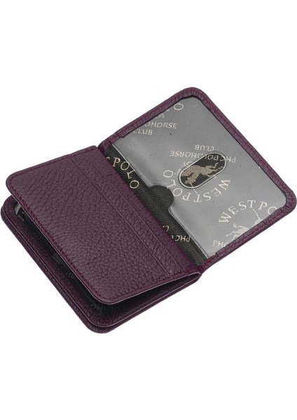 Hakiki Deri Bol Kart Bölmeli Unisex Kartlık - Mürdüm indirimleri