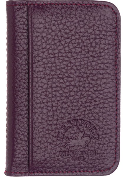 Hakiki Deri Bol Kart Bölmeli Unisex Kartlık - Mürdüm