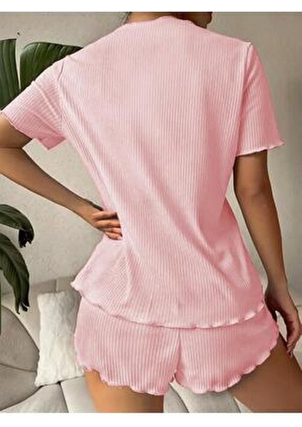 Pijama Takımı Toz Pembe Fiyonk Detaylı Düz Desenli fırsatları