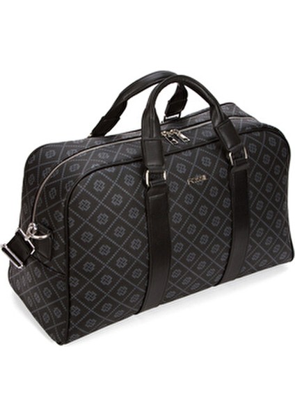 2002 Vegan Deri Valiz El Valizi Bavul Tatil Seyahat Hastahane Çantası Baskılı Siyah