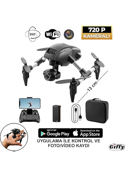 Mini Kameralı Başlangıç Drone Uzaktan Kumandalı Uygulama Kontrollü 72P Hd Takla Atan Şarjlı Drone fiyatları