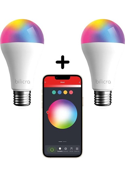 Mood Akıllı Ampül - 2'li Set - 16 Milyon Renk Seçeneği & Wifi Üzerinden Kontrol