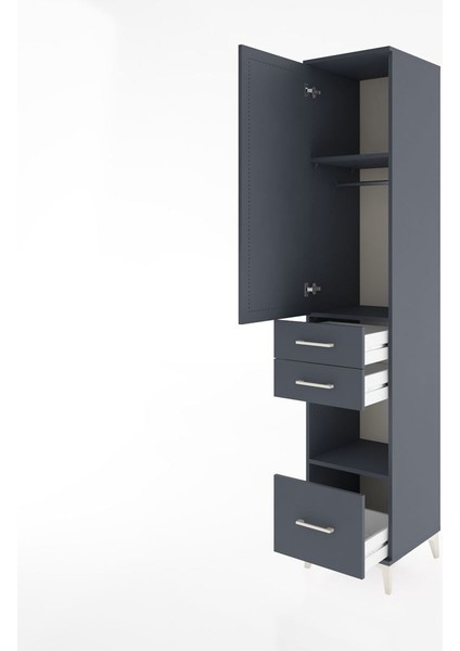 Hyperion Dolap 3 Raflı 3 Çekmeceli Tek Askılı 44X44X221 Antrasit-Antrasit fırsatları