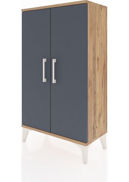 Arges Komodin 2 Raflı 2 Kapaklı 60X30X106 Çam-Antrasit indirimleri
