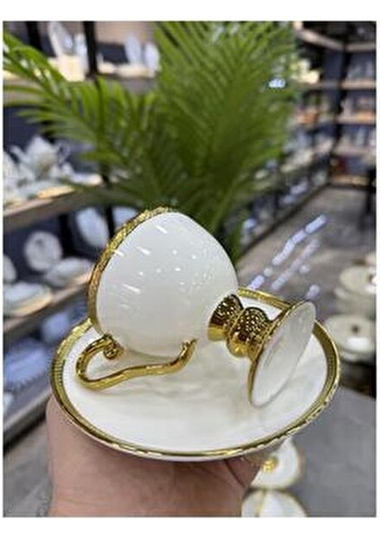 Thelma Gold 6 Lı Kahve Fincan Takımı White
