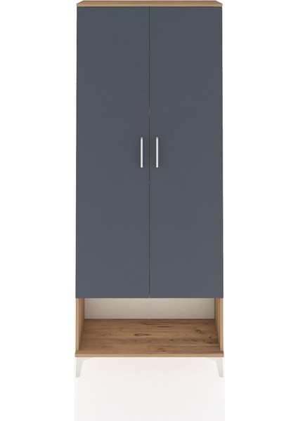 Arges Dolap 5 Raflı 2 Kapaklı 88X30X221 Çam-Antrasit