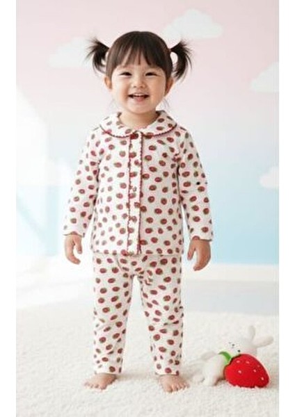 Çilek Baskılı Bebek Yenidogan Çocuk Kiz Erkek Pamuklu Oyali Pijama Takımı Hediyelik fiyatları