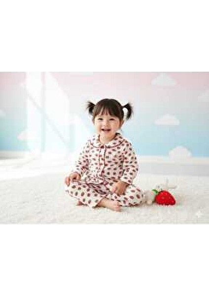 Çilek Baskılı Bebek Yenidogan Çocuk Kiz Erkek Pamuklu Oyali Pijama Takımı Hediyelik fırsatları