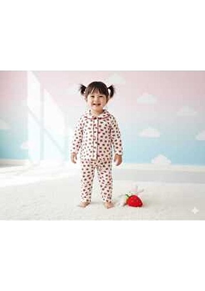 Çilek Baskılı Bebek Yenidogan Çocuk Kiz Erkek Pamuklu Oyali Pijama Takımı Hediyelik indirimleri