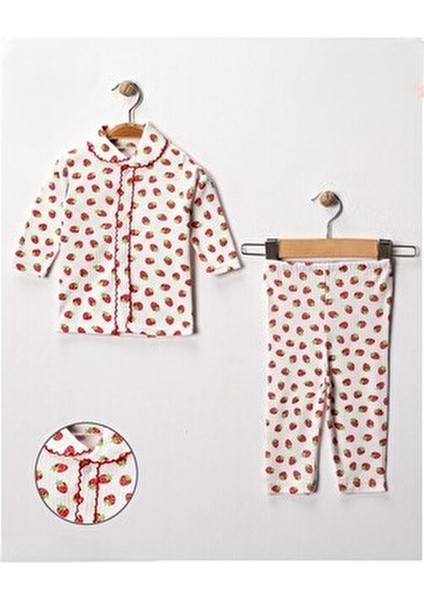 Çilek Baskılı Bebek Yenidogan Çocuk Kiz Erkek Pamuklu Oyali Pijama Takımı Hediyelik