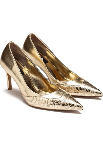 Kadın Parlak Yılan Desenli Topuklu Ayakkabı 3010