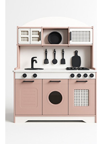 Elizya Ahşap Oyuncak Mutfak 12 Parça Servis Seti LED Hediyeli Ahşap Tasarım