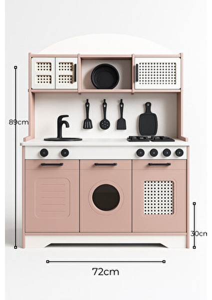 Elizya Ahşap Oyuncak Mutfak 12 Parça Servis Seti LED Hediyeli Ahşap Tasarım