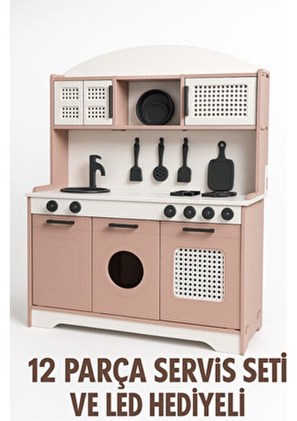 Elizya Ahşap Oyuncak Mutfak 12 Parça Servis Seti LED Hediyeli Ahşap Tasarım