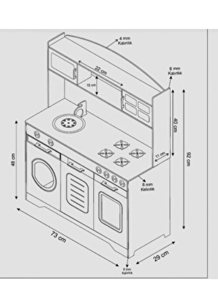 Elizya Ahşap Oyuncak Mutfak 12 Parça Servis Seti LED Hediyeli Ahşap Tasarım