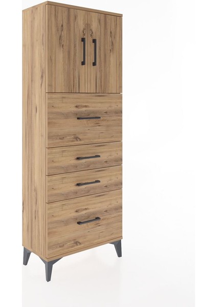 Arges Dolap 2 Raflı 4 Çekmeceli 2 Kapaklı 60X30X163 Çam-Çam fiyatları