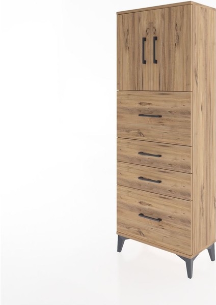 Arges Dolap 2 Raflı 4 Çekmeceli 2 Kapaklı 60X30X163 Çam-Çam modelleri