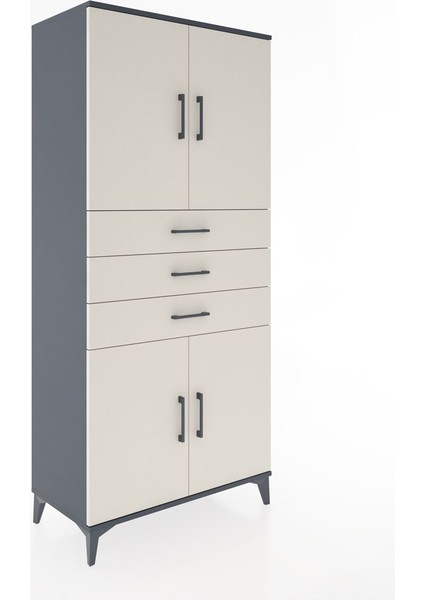 Hyperion Dolap 3 Raflı 3 Çekmeceli 4 Kapaklı 88X44X195 Antrasit-Aytaşı fiyatları