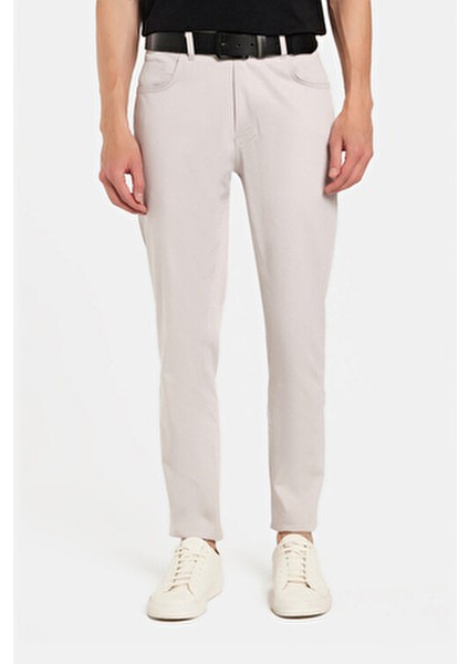 Erkek Regular Fit Rahat Kesim Kanvas Kırık Beyaz Pantolon