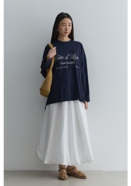 Baskılı Kalın Katlamalı Sweatshirt Lacivert fırsatları