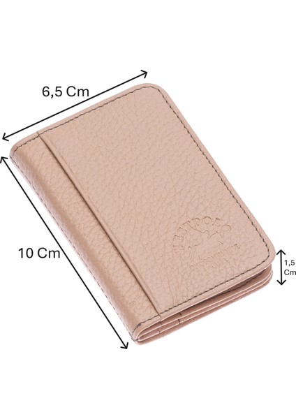 Hakiki Deri Bol Kart Bölmeli Unisex Kartlık - Pudra