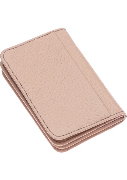 Hakiki Deri Bol Kart Bölmeli Unisex Kartlık - Pudra