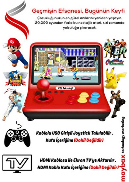 9 Inch 20.000 Adet Oyun Retro Oyun Konsolu Çift Kişilik Tv'ye Görüntü Bağlama El Atarisi Gamepad