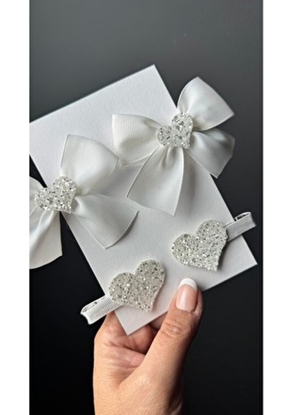 Beyaz Kız Çocuk Toka Seti Kalpli & Kalp Klips ile Şık Bebek Kurdele Aksesuarı fırsatları