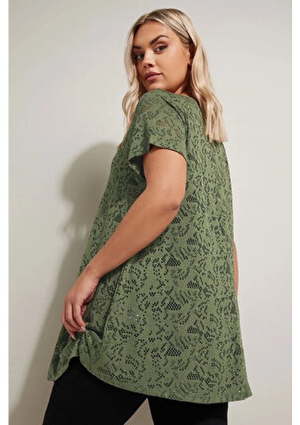 Kadın Büyük Beden V Yaka Kolsuz Dantel T-Shirt 304091 Dokuma Malzemeden indirimleri