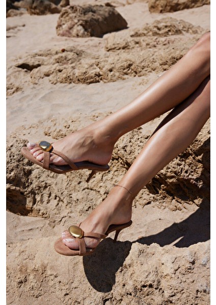 Erice Kadın Taba Ithal Suet 5.5 cm Topuklu Terlık fiyatları