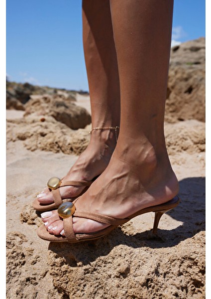 Erice Kadın Taba Ithal Suet 5.5 cm Topuklu Terlık indirimleri