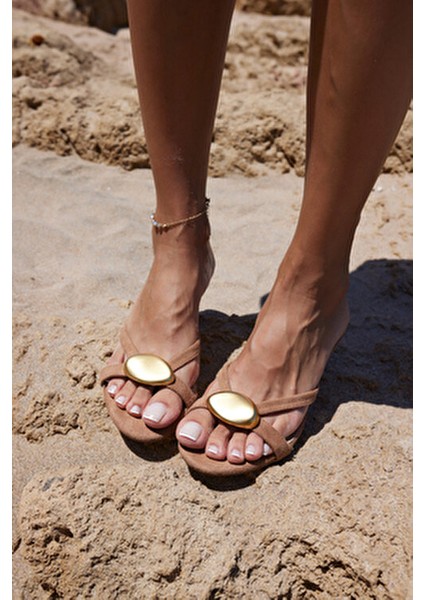 Erice Kadın Taba Ithal Suet 5.5 cm Topuklu Terlık