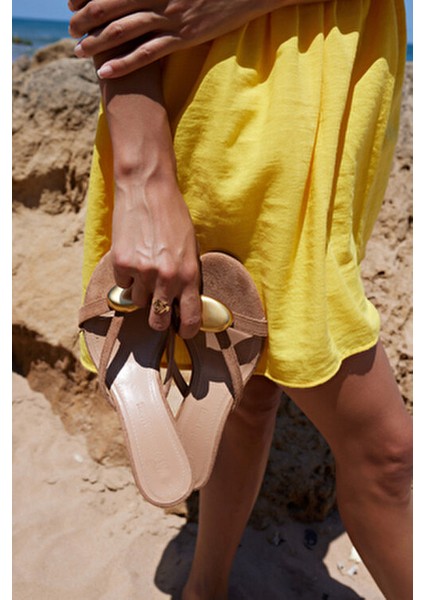 Erice Kadın Taba Ithal Suet 5.5 cm Topuklu Terlık